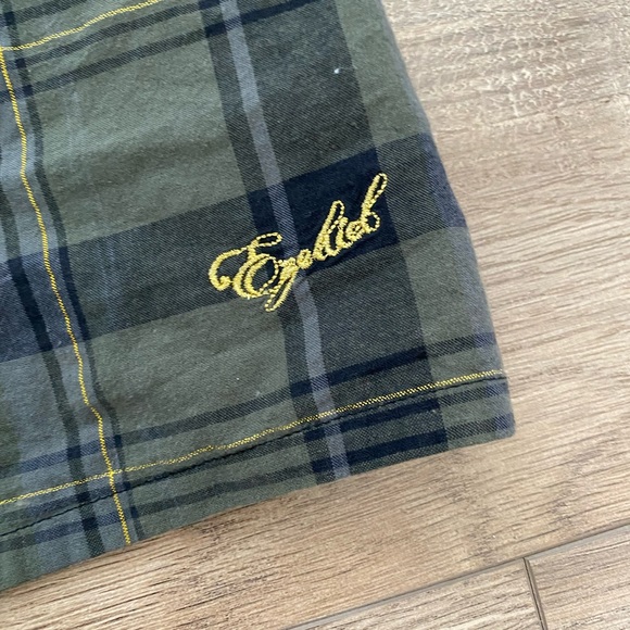 Ezekiel olive green and gold plaid button down shirt size medium - Picture 4 of 4